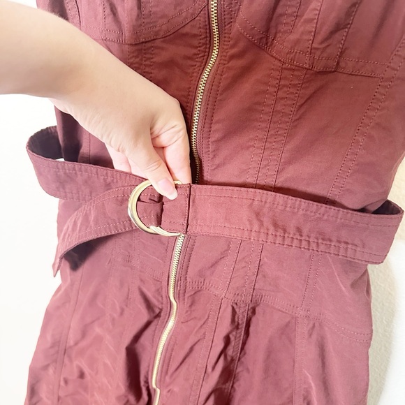 Anthropologie Sleeveless Zip Front Belted Midi Dress Brown Mahogany Soft Corset - Picture 4 of 9